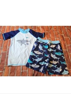 Gymboree Splish Splash Boys Shark Swim Set 5t Nwt Rashguard & Trunks
